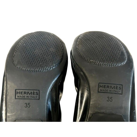 Hermes Carina Patent Leather Black Ballet Flat Luxury Slip Shoes EU 35 /US 5-5.5 - Picture 10 of 12